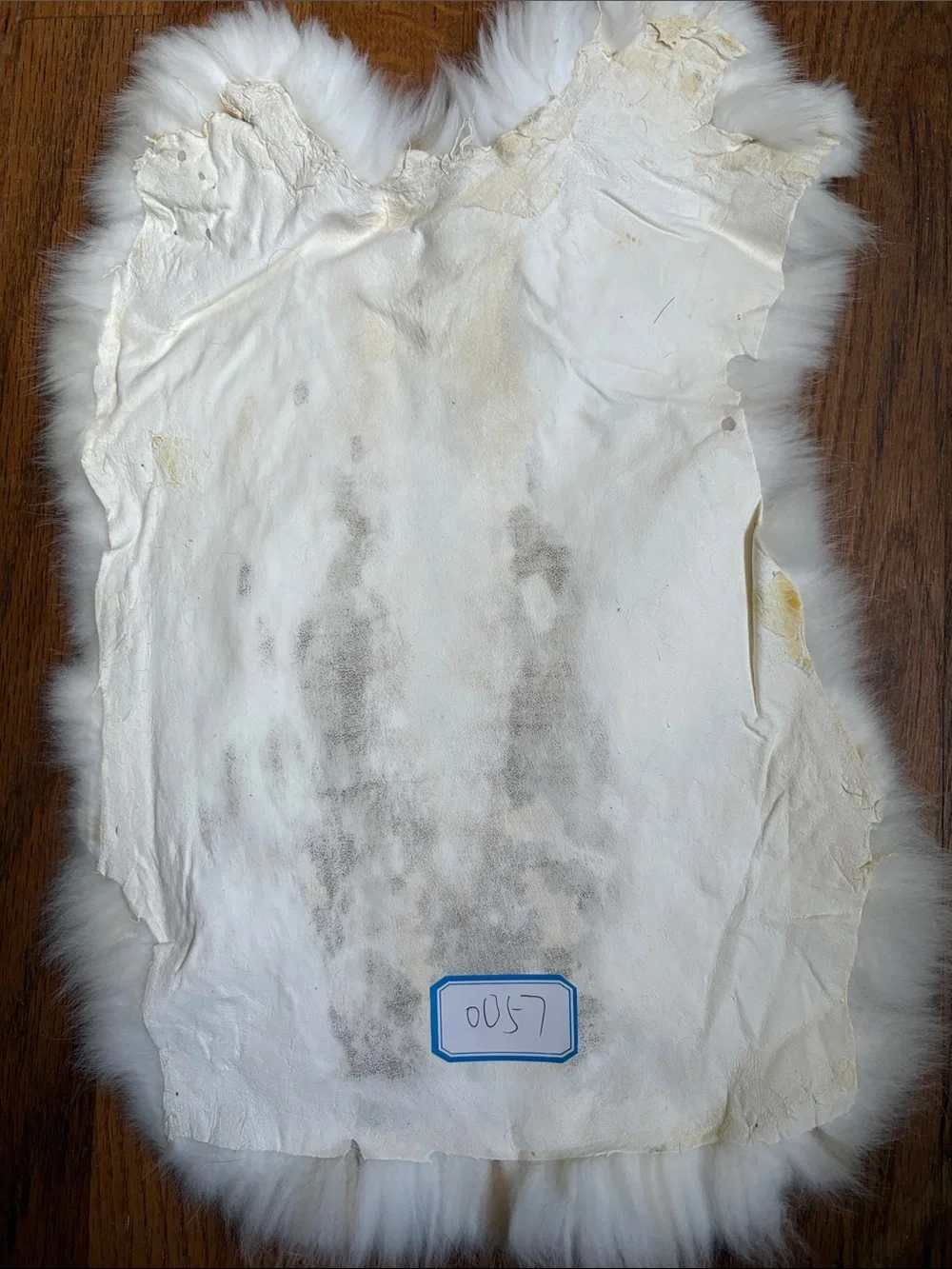 0057 Genuine Rabbit Fur Pelt – White & Natural Tan Brown